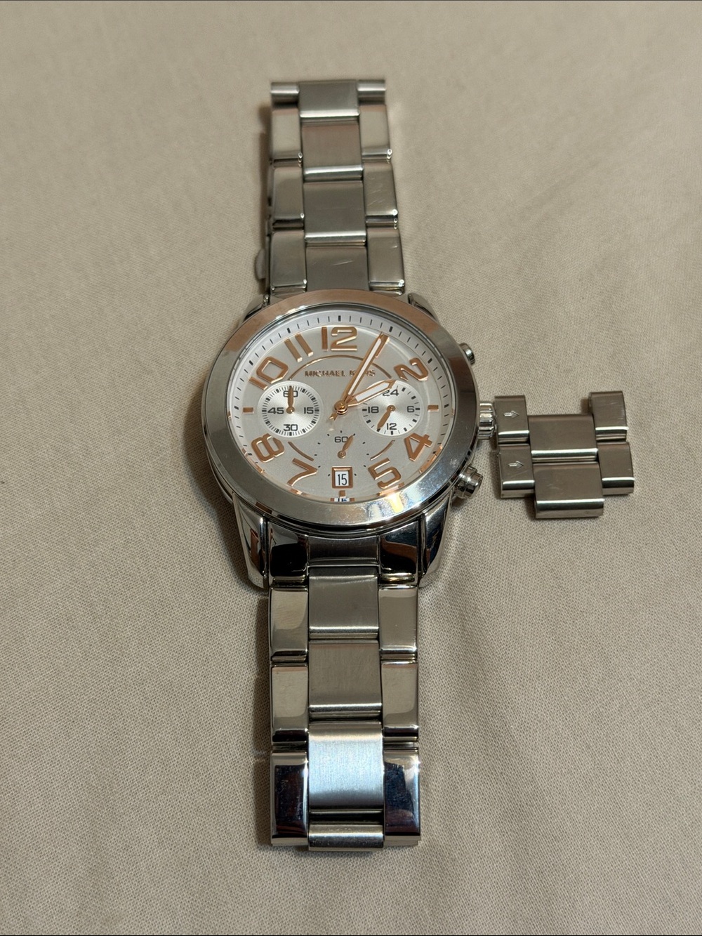 Michael Kors Silver Watch with Rose Gold Accents